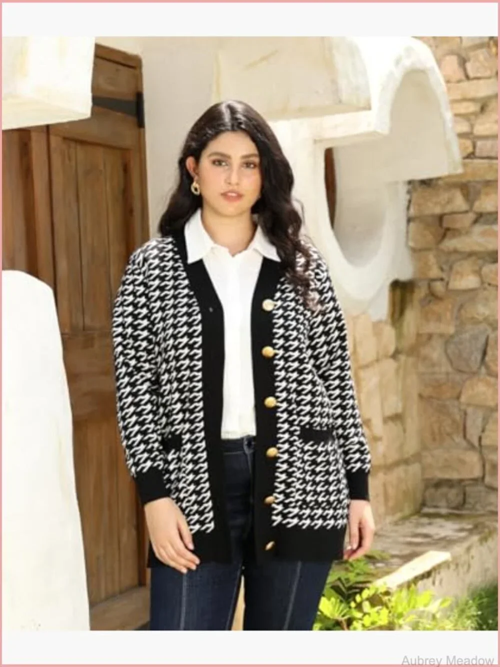 Plus Size Open Front Cardigan Sweater Coat Long Sleeve Button Up